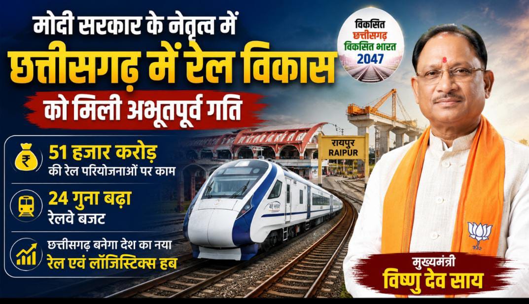 छत्तीसगढ़ को रेलवे में मिली रिकॉर्ड रफ्तार: CM विष्णु देव साय ने गिनाईं उपलब्धियां, बोले- 51 हजार करोड़ की परियोजनाएं बदलेंगी प्रदेश की तस्वीर
