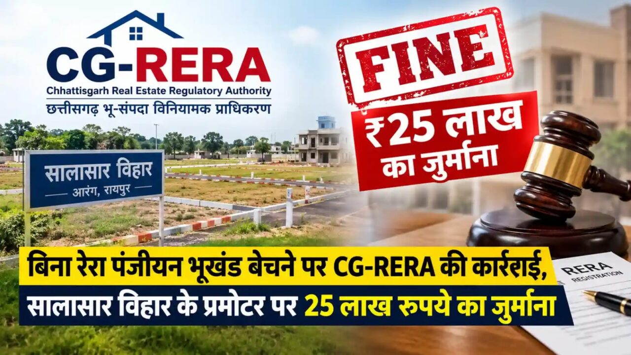CG-RERA की बड़ी कार्रवाई: बिना पंजीयन प्लॉट बेचने पर सालासार विहार के प्रमोटर पर 25 लाख का जुर्माना